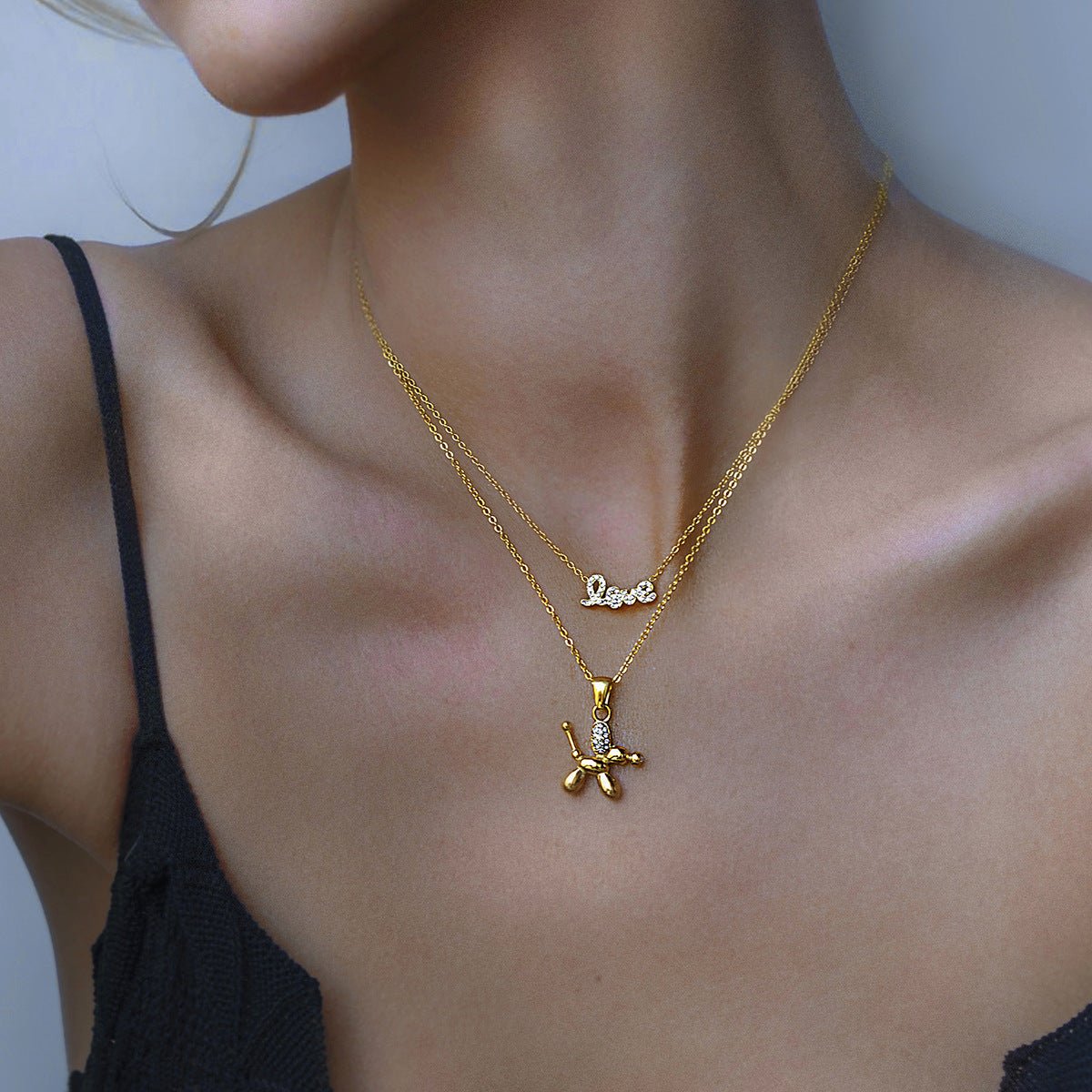 Stainless Steel Rhinestone Dog Necklace Accessories Letter Clavicle Chain Titanium Steel Necklace