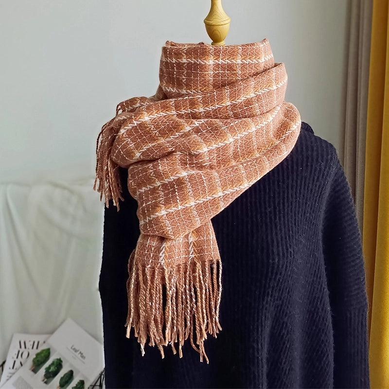 Plaid Scarf Women's Autumn And Winter New Cashmere Student Tassel Shawl Cold-proof Warm Neck