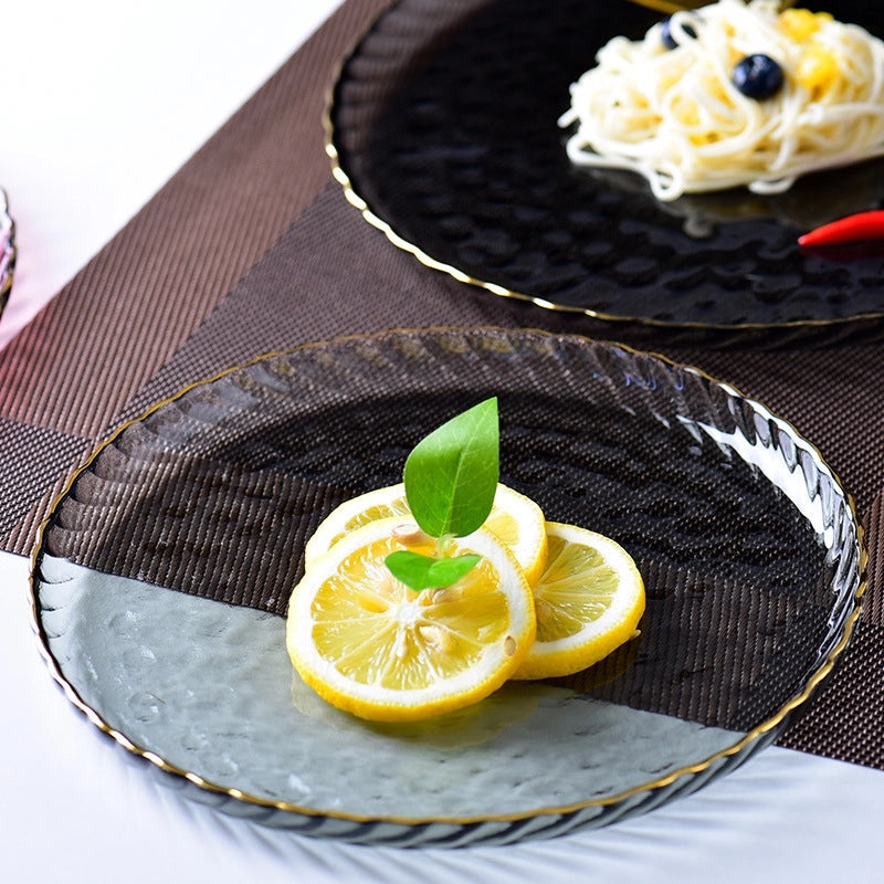 Golden Edge Fruit Plate Nordic Style Creative Suit Glass Plate Household Light Luxury Steak Salad Plate Plate Dinner Plate