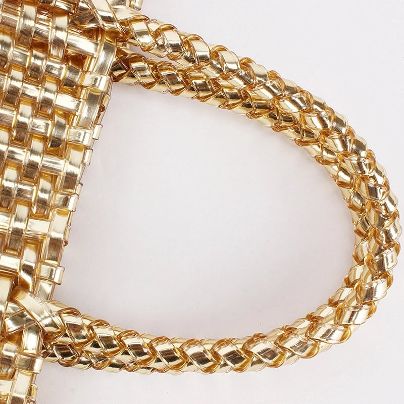 Women's Small PVC Solid Color Elegant Streetwear Weave Square Open Straw Bag