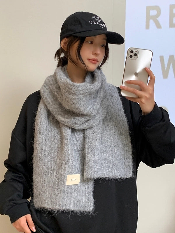 Women's Preppy Style Minimalist Solid Color Mohair Scarf