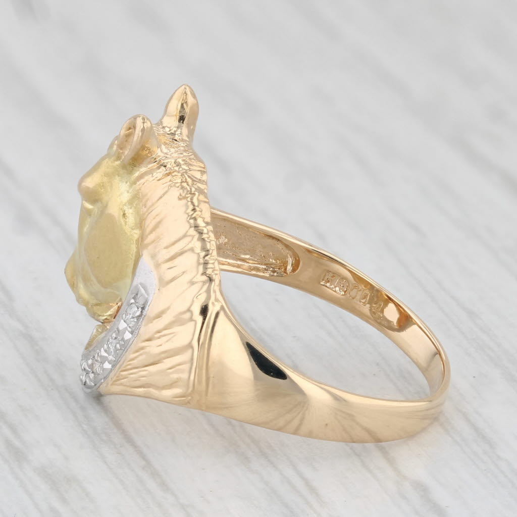 Diamond Accented Horse Ring 18k Yellow Gold 900 Platinum Size 6.25