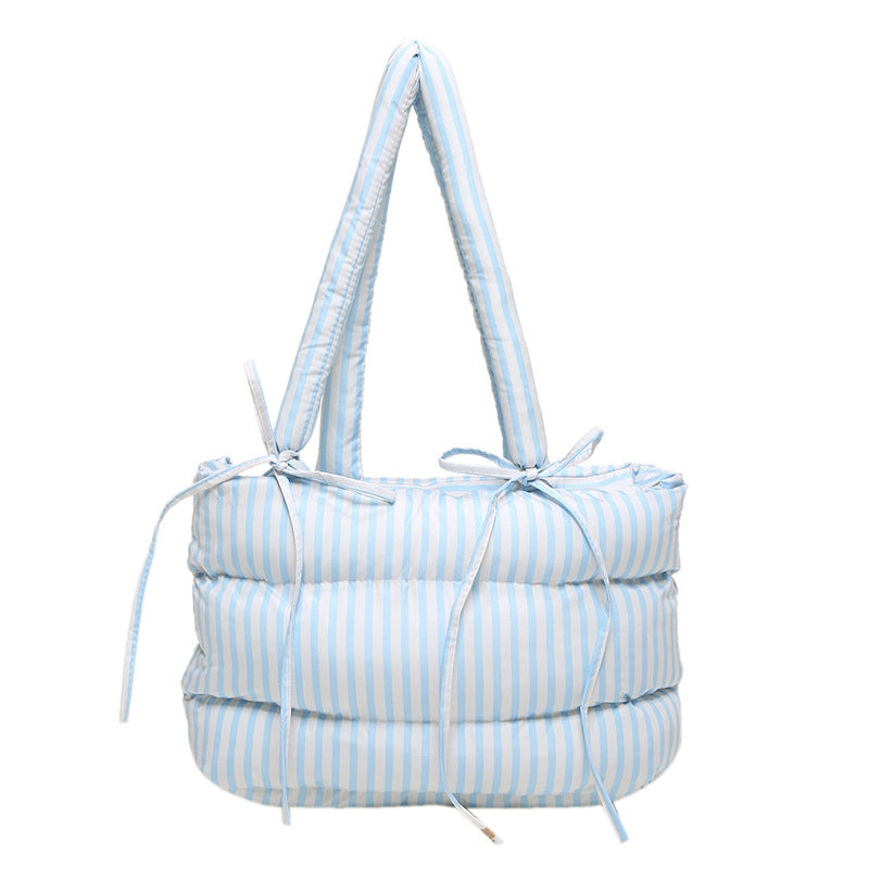 Women's Large Oxford Cloth Stripe Streetwear Square Magnetic Buckle Shoulder Bag