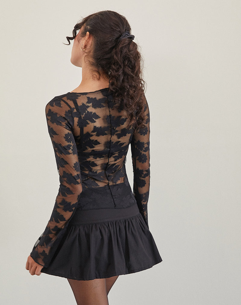 Zerlin Unlined Long Sleeve Top in Lace Black