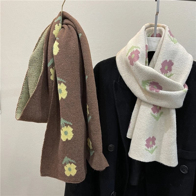 Women's Elegant Sweet Flower Knit Scarf