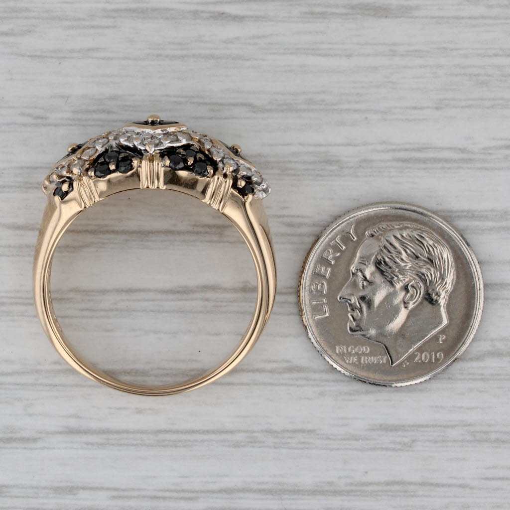 1ctw Black White Diamond Cluster Ring 14k Yellow Gold Size 10