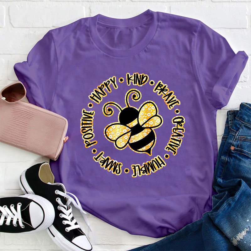 Bee Happy Kind Brave Teacher T-Shirt