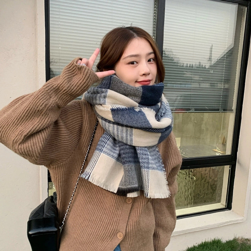 Autumn New Plaid Scarf Women's Thick Warm Student Shawl Fashion Casual Scarf