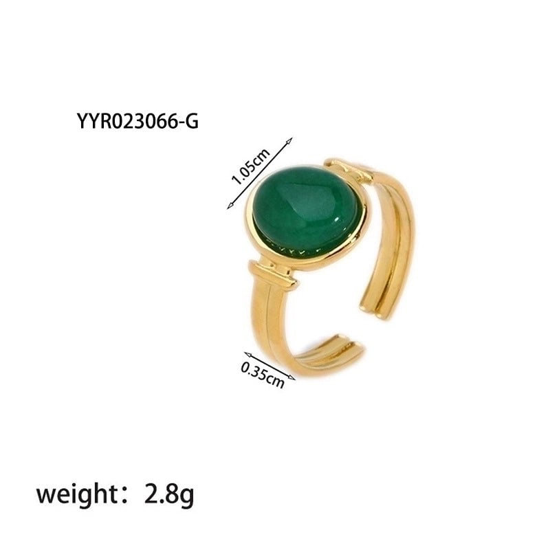304 Stainless Steel 18K Gold Plated Retro Plating Inlay Heart Shape Solid Color Natural Stone Open Rings