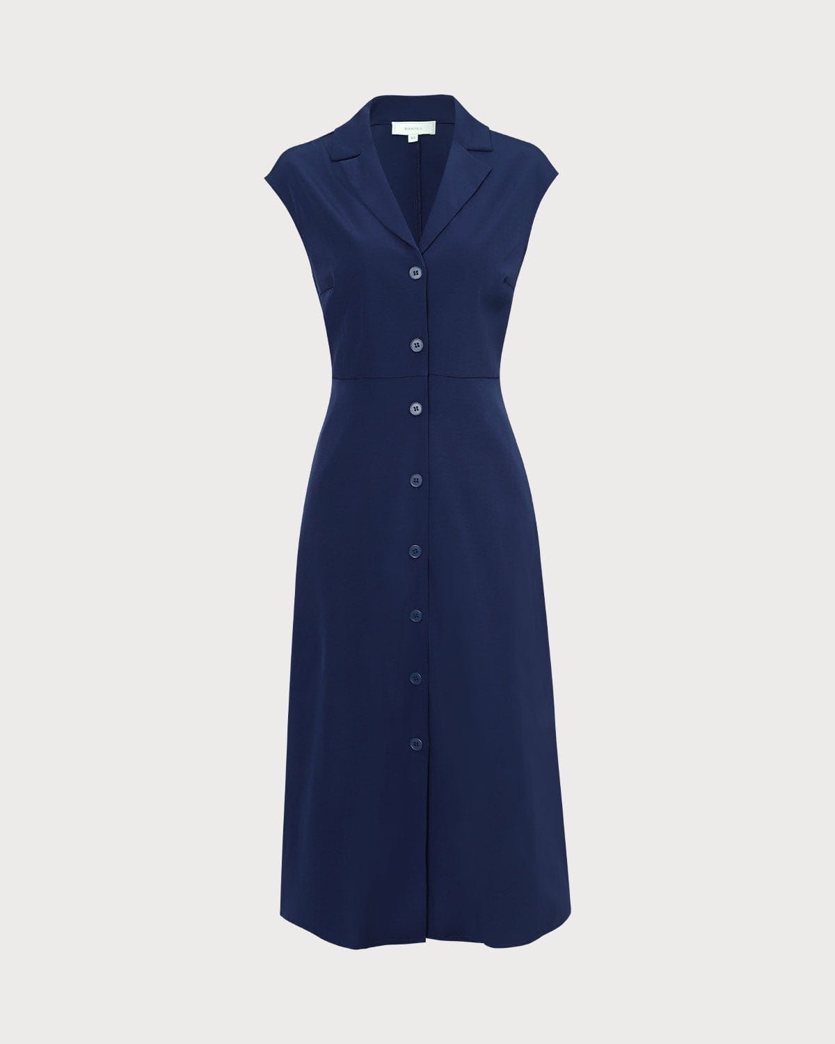 The Navy V Neck Button Cap Sleeve Midi Dress