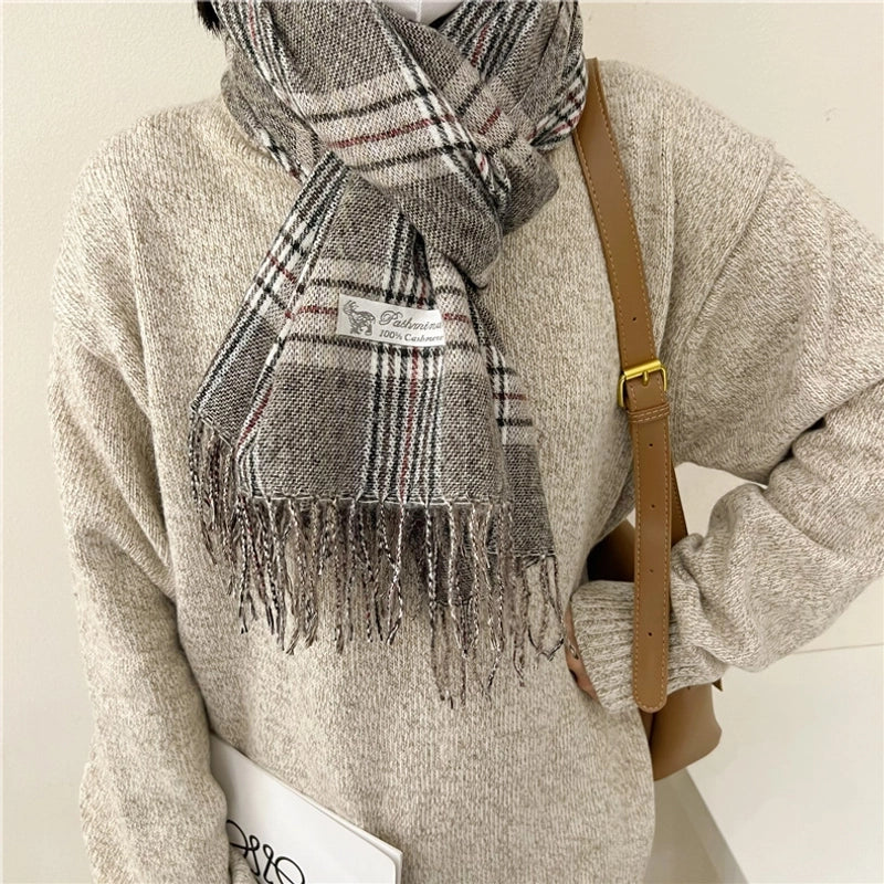 Women's Elegant Plaid Cotton Scarf