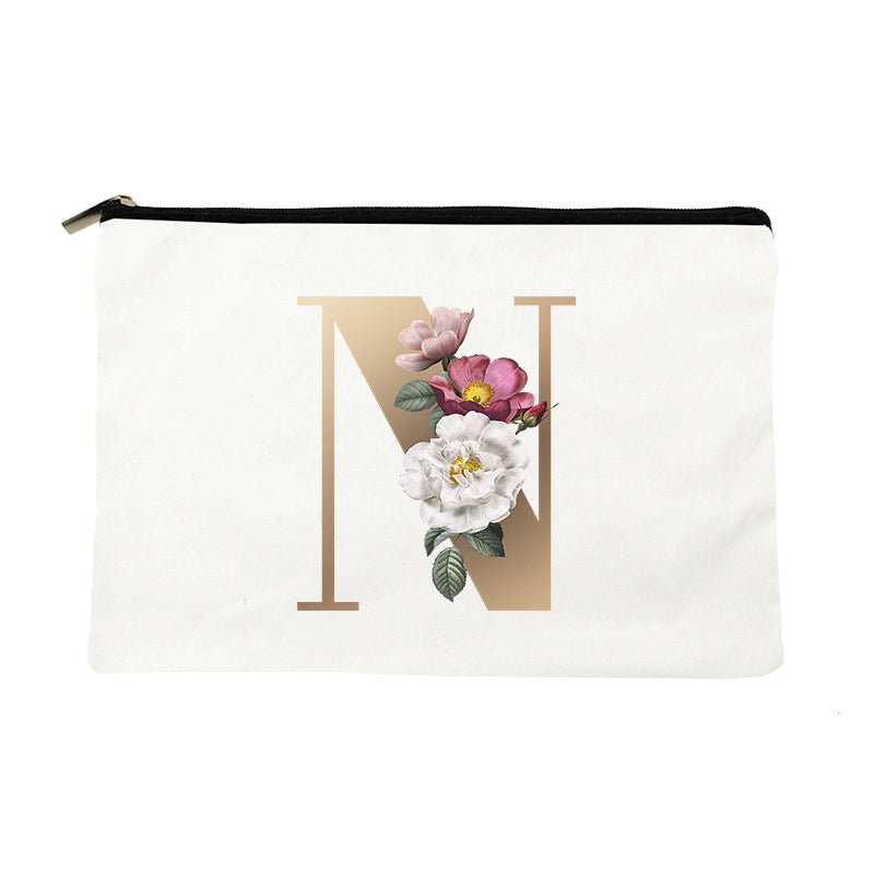 Letter Flower Makeup Bag Personalized Style English Letters Hand-held Cosmetic Bag Canvas Bag