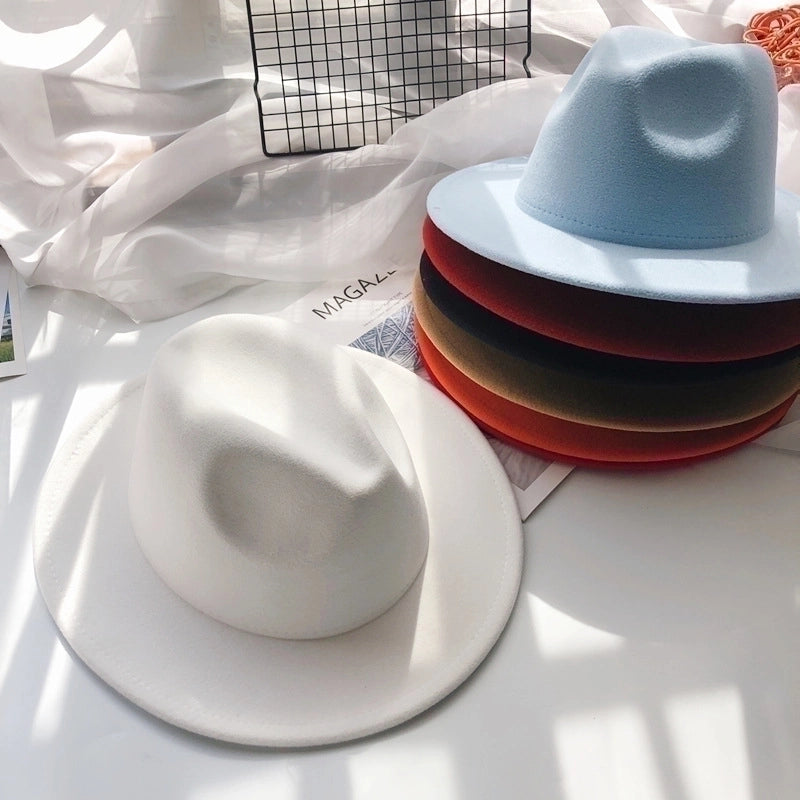 Unisex Fashion Solid Color Wide Eaves Felt Hat