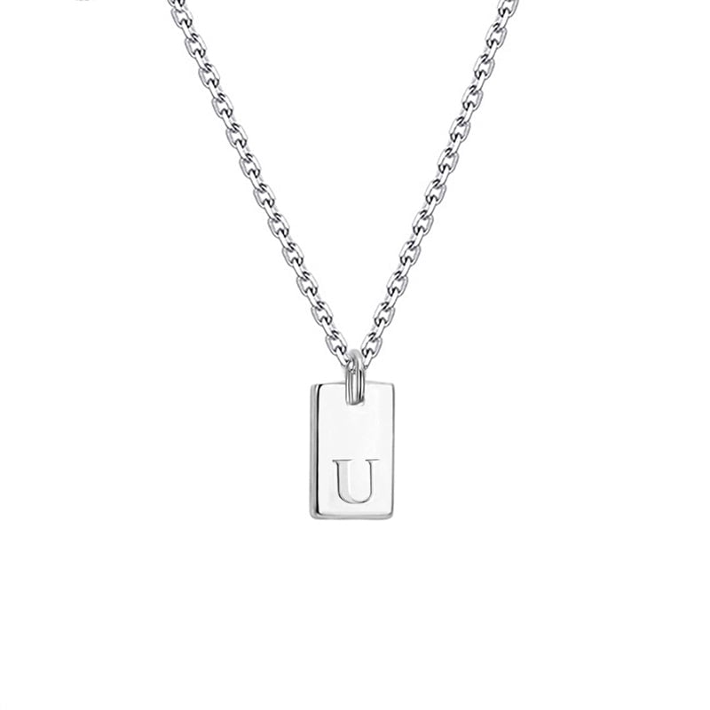 Titanium Steel Minimalist Letter Rectangle Plating Pendant Necklace
