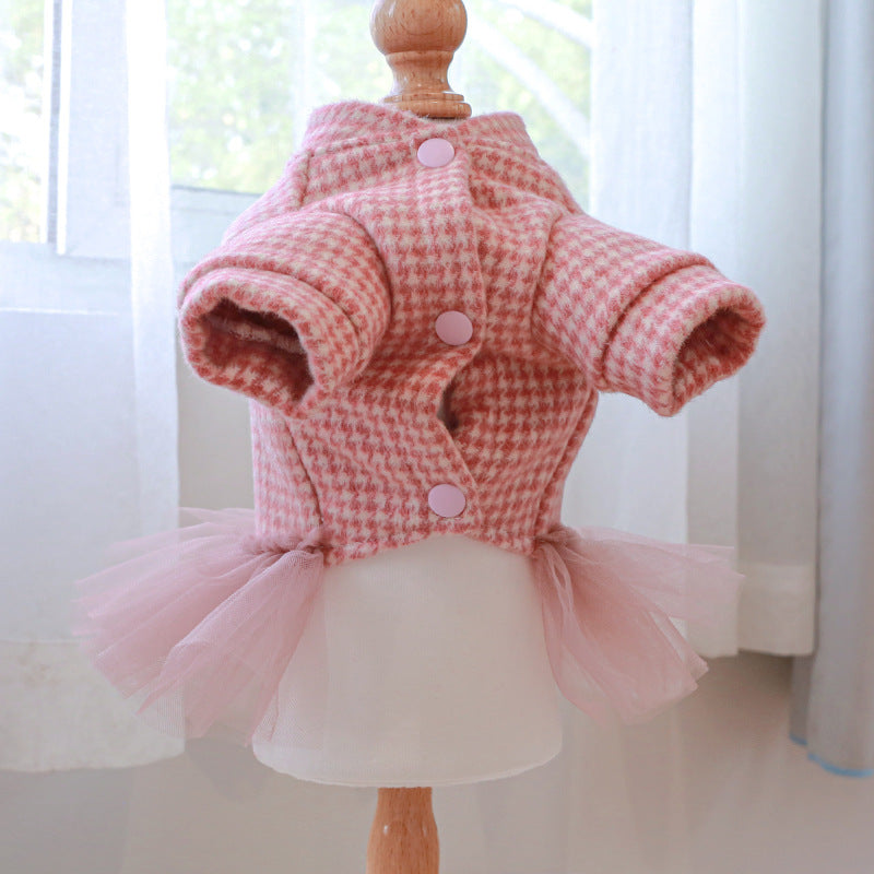 Houndstooth Printed Dog Harness Dress/Hoodie