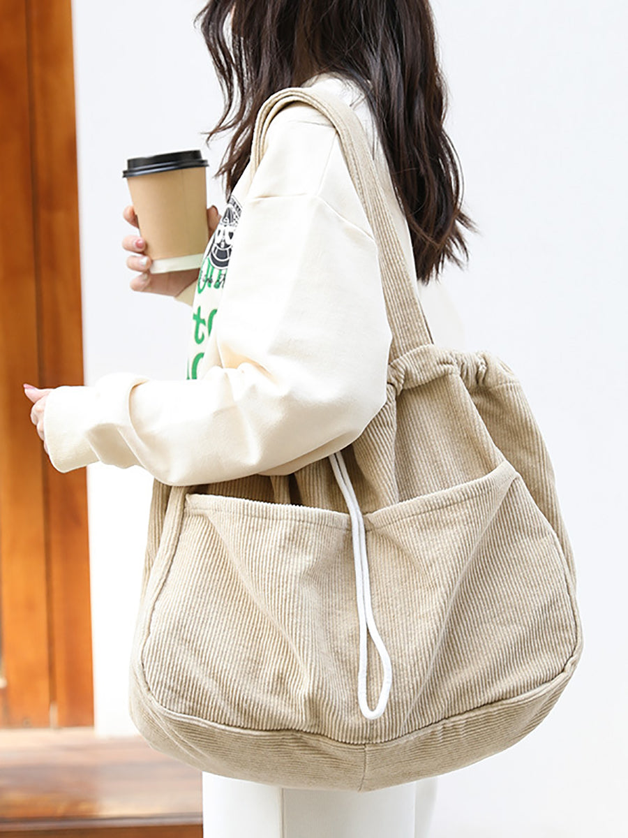Vintage Solid Corduroy Large Capacity Shoulder Bag