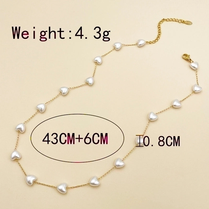 Minimalist Heart Shape 304 Stainless Steel Shell 14K Gold Plated Chain Stainless Steel Necklaces