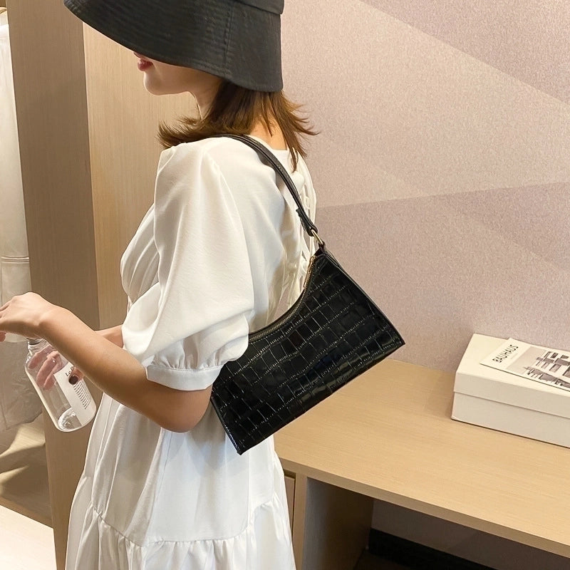 Stone Pattern Zipper Solid Color Shoulder Underarm Bag
