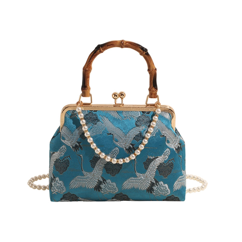 Women's Crane Streetwear Pearls Shell Lock Clasp Shoulder Bag Handbag Crossbody Bag