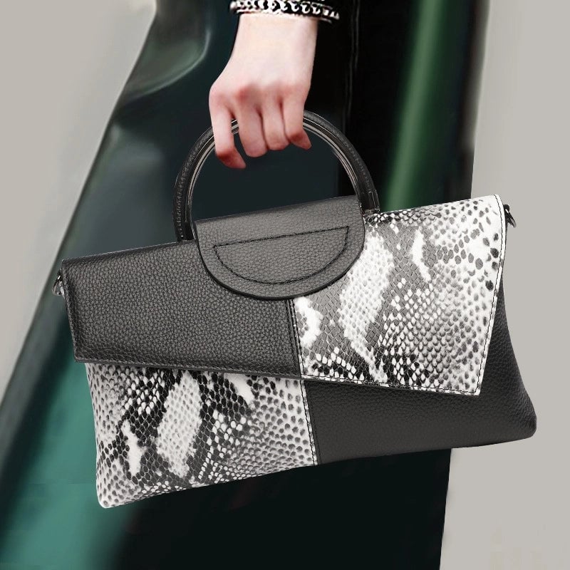 Women's Pu Leather Splicing Crocodile Vintage Style Square Magnetic Buckle Shoulder Bag Clutch Bag Handbag