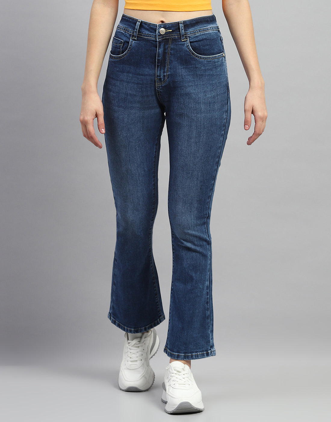 Women Dark Blue Light Wash Boot Cut Denim