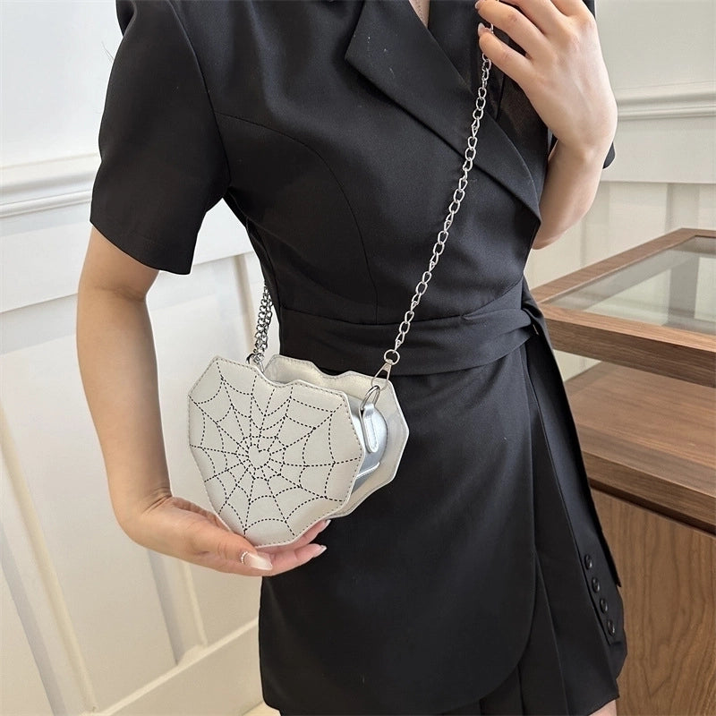 Halloween Women's Medium Pu Leather Heart Shape Spider Web Streetwear Heart-shaped Zipper Underarm Bag