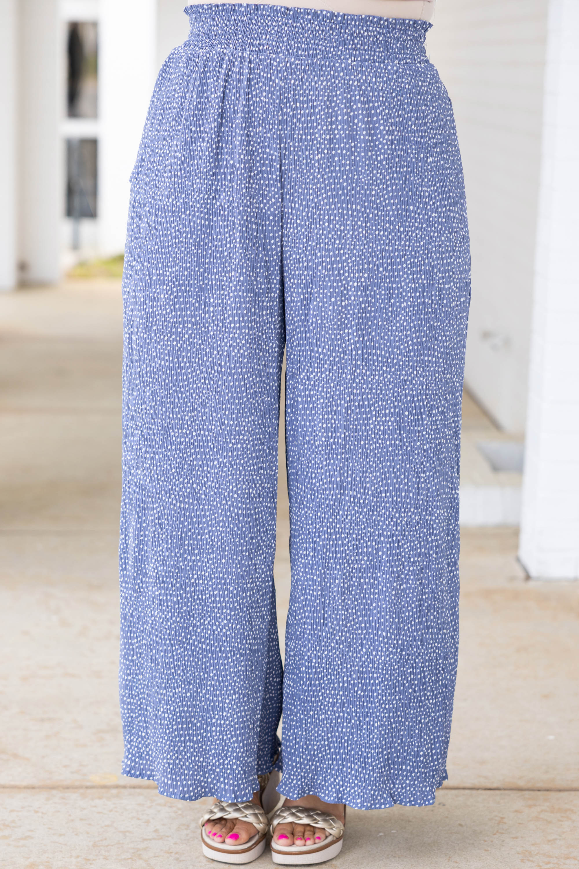 Cute And Comfortable Pants. Blue Dotted