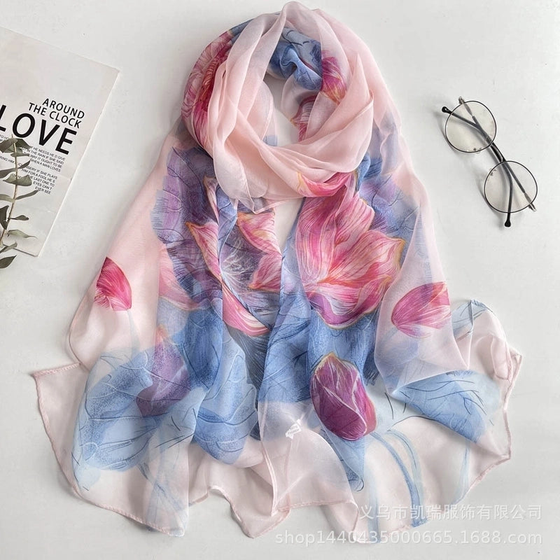 Women's Vacation Color Block Floral Polyester Silk Scarves
