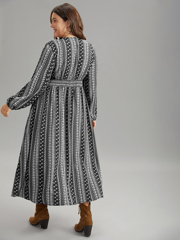 Bandana Print Wrap Shirred Dress