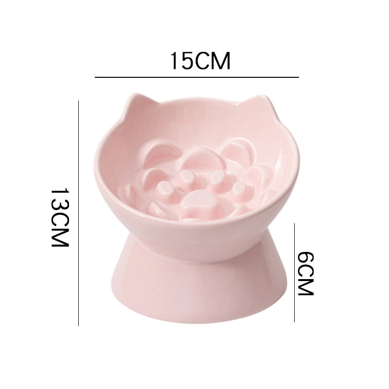 Cat Bowl Ceramic High Foot Slow Food Anti-choking Neck Protection Anti-spilt Pet Cat Dog Rice Bowl Cat Food Cat Food Basin