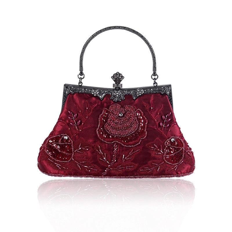 Red Wine Red Purple Polyester Flower Square Evening Bags