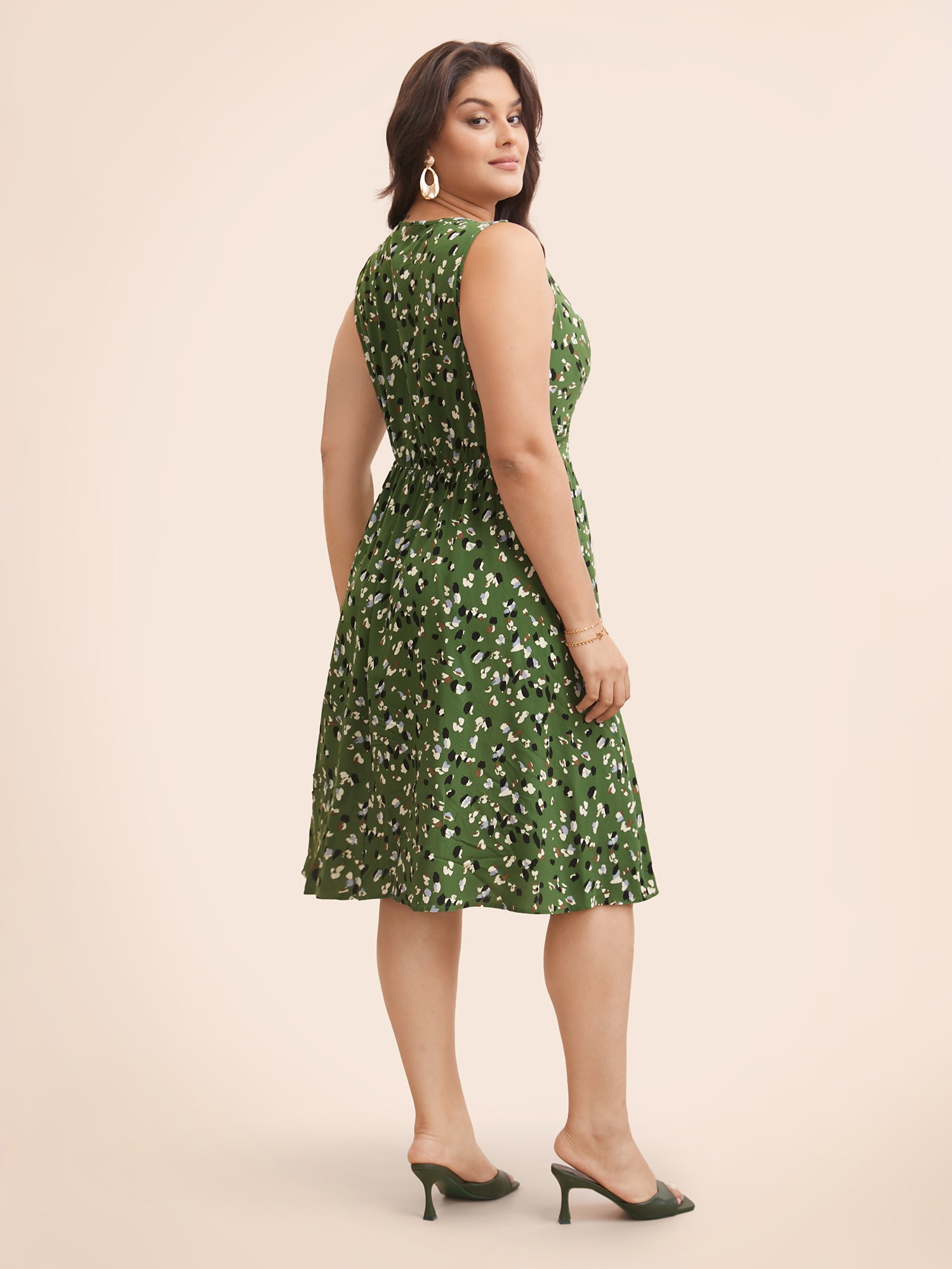 Allover Print Pocket Flutter Crossover Ruched Tank Dress