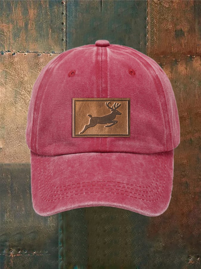 Unisex Distressed Washed Cotton Elk Print Hat