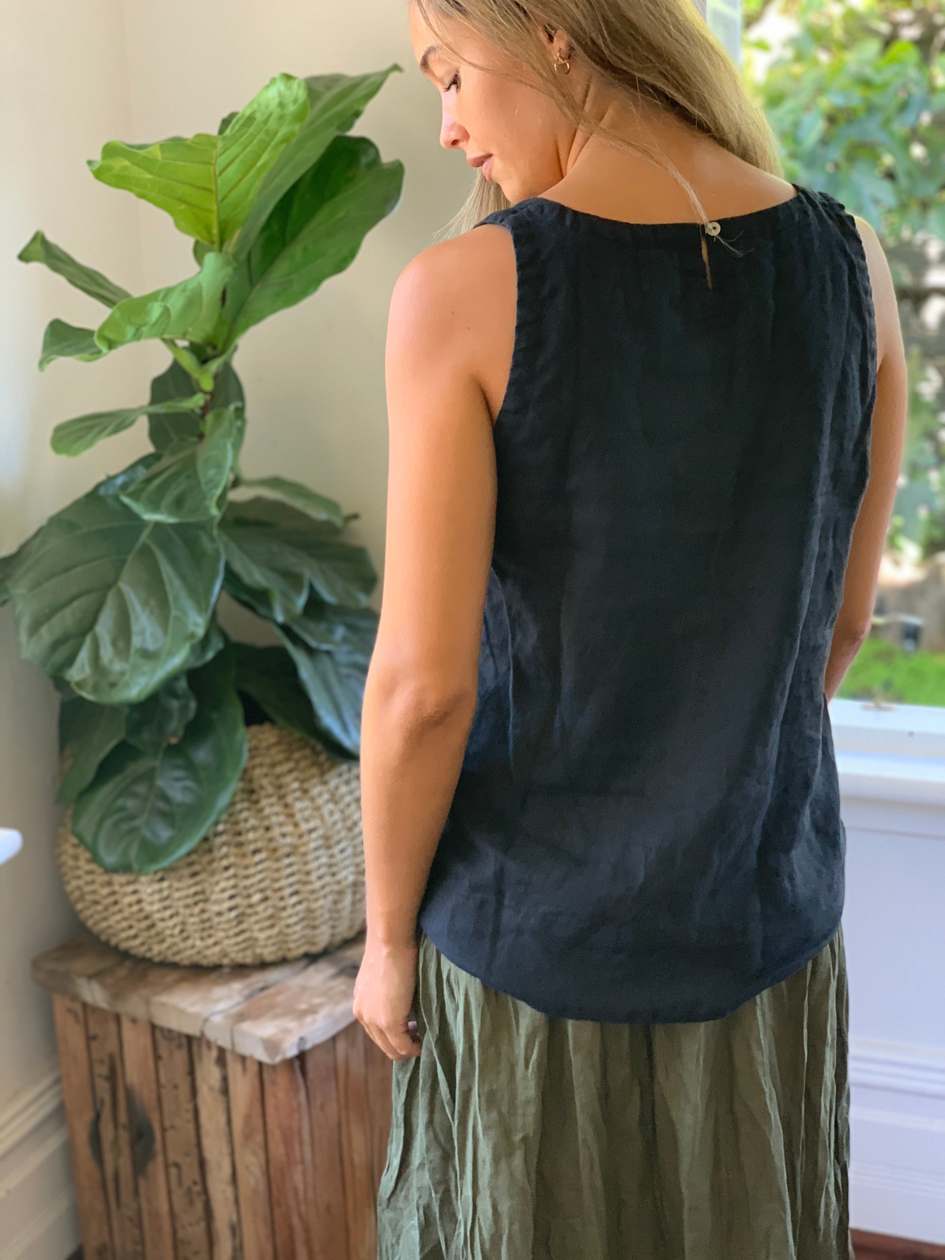 alice tank - black linen