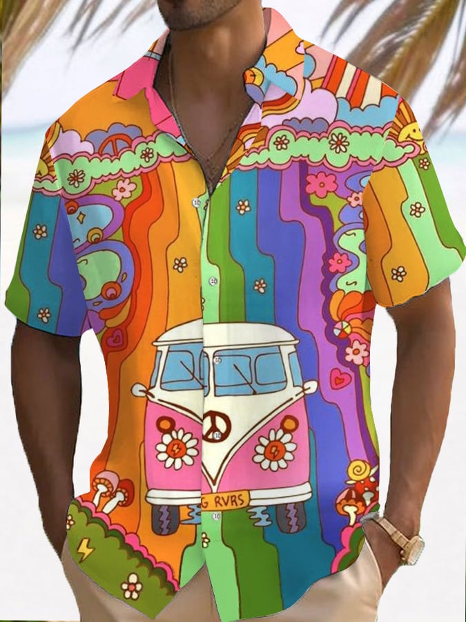 Men's Hippie Print Holiday Shirt