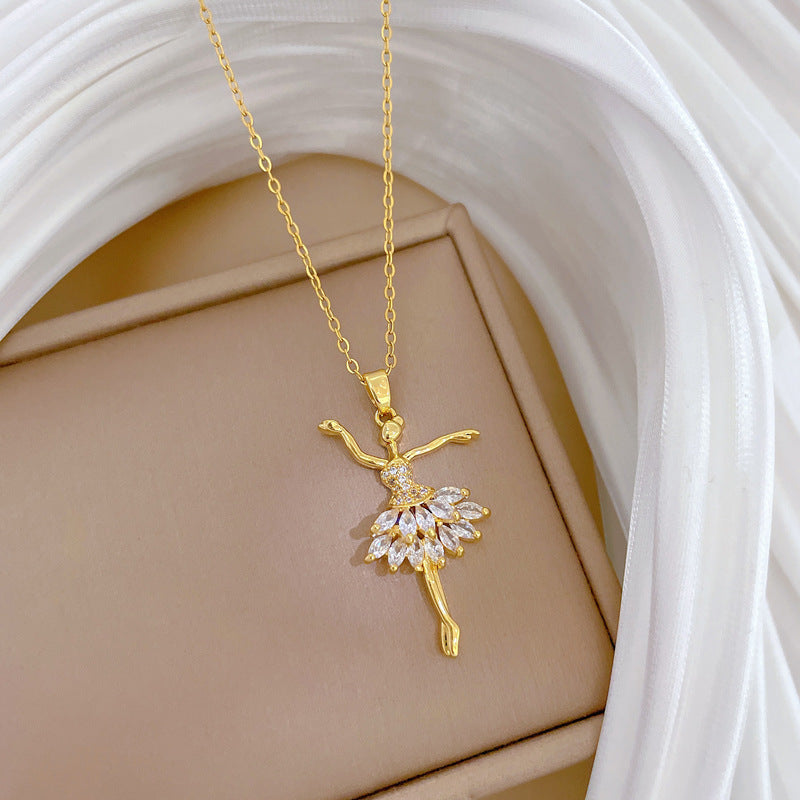 Ballet Dance Full Diamond Gorgeous Full Diamond Necklace Women'S Versatile Clavicle Chain Titanium Steel Chain