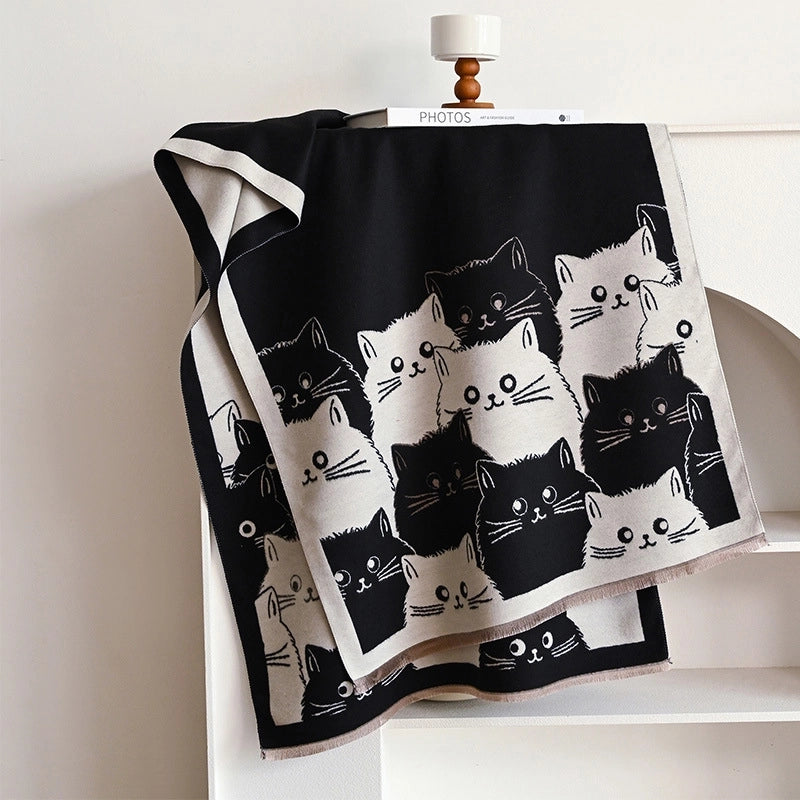 Women's Cute Streetwear Cartoon Cat Cotton Polyester Scarf