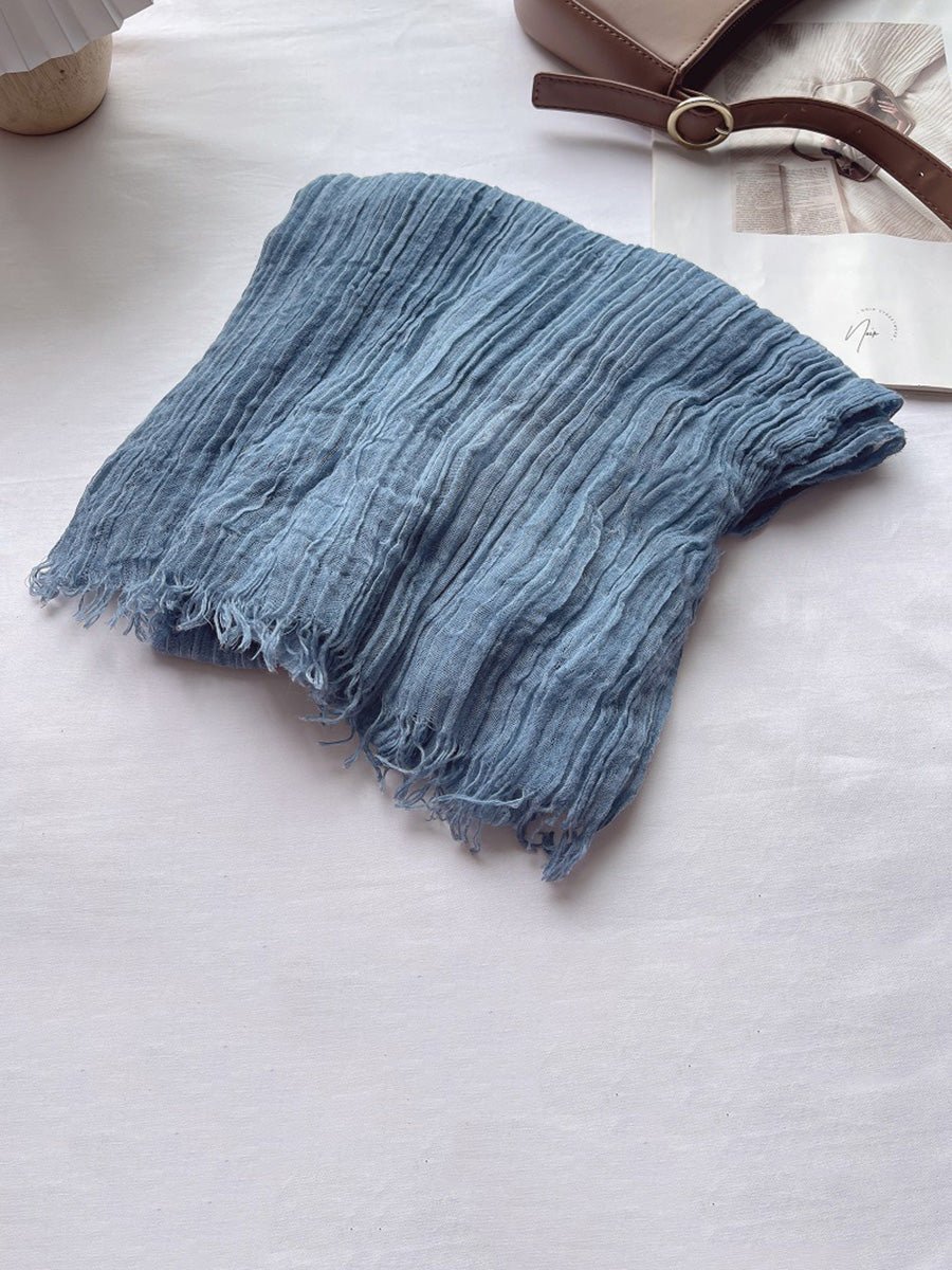 Vintage Pure Color Shirred Shawl Scarf
