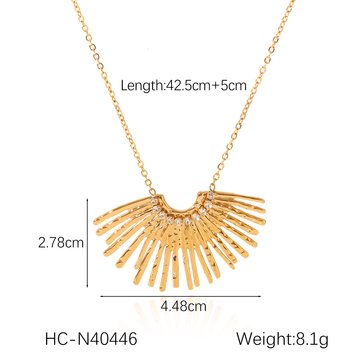 Ins Style 18K Gold Fan-Shaped Stainless Steel Diamond Pendant Necklace Design Sense Radial Line Titanium Steel Necklace Female
