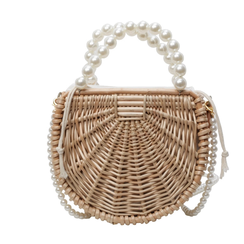 Women's Medium Straw Solid Color Vacation Beach Beading Weave String Straw Bag