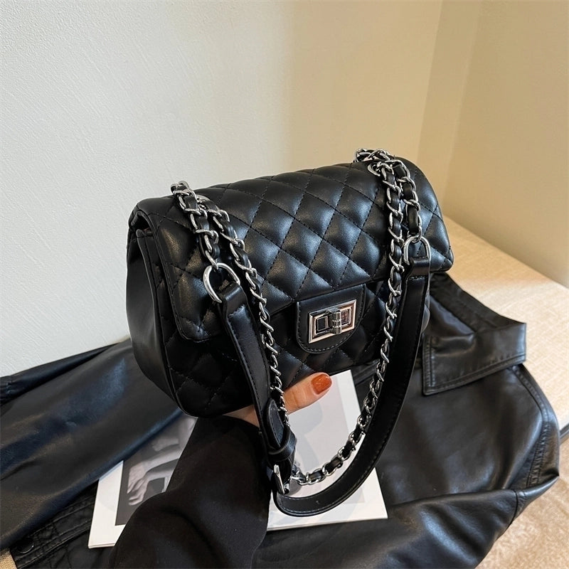 Women's All Seasons Pu Leather Lingge Streetwear Sewing Thread Square Lock Clasp Shoulder Bag