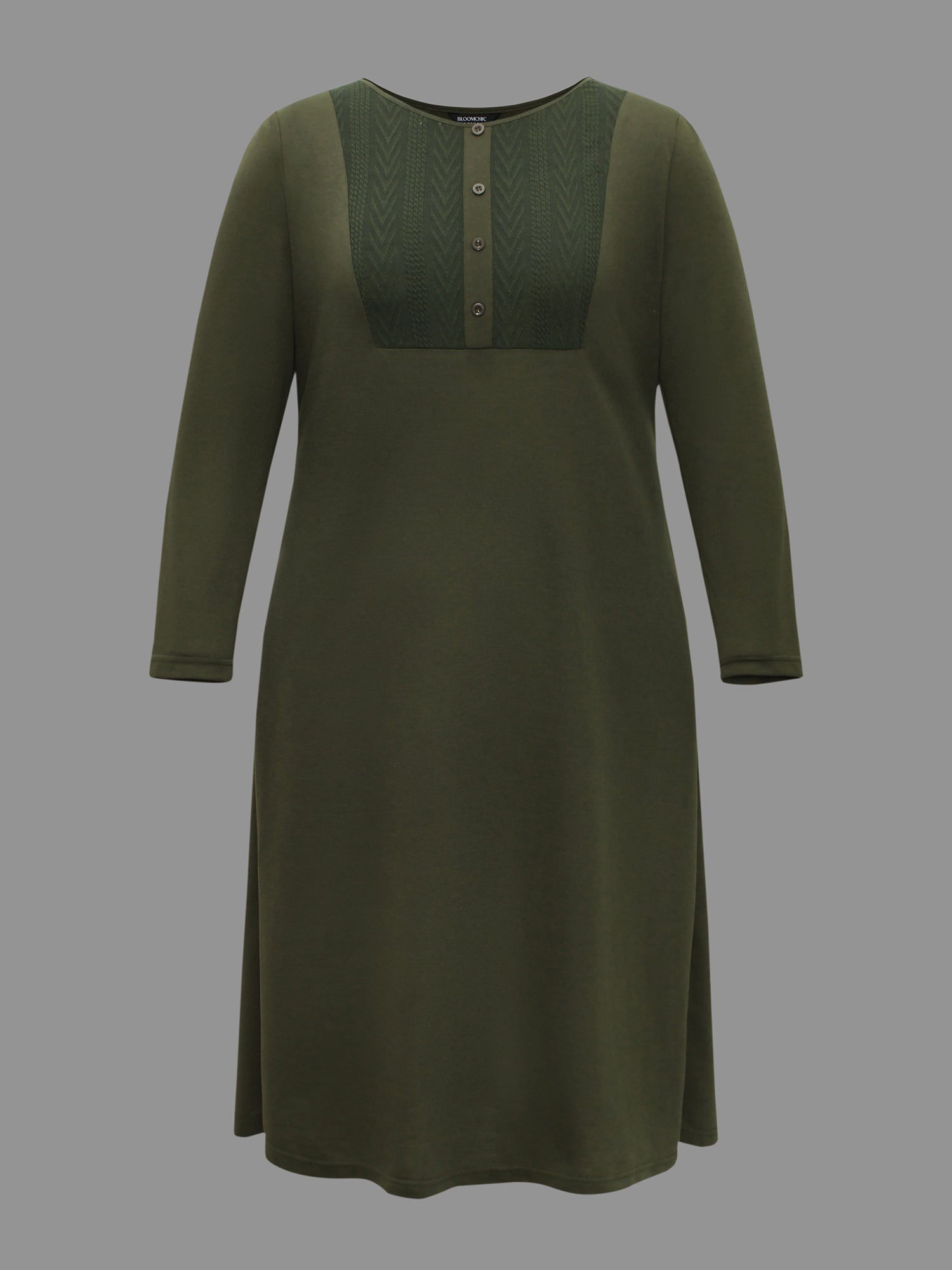 Textured Patchwork Button Detail Midi Dress