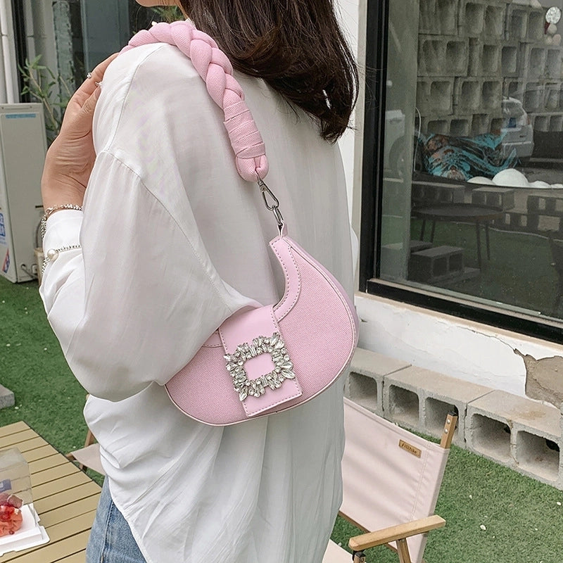 Women's Medium Denim Solid Color Streetwear Pillow Shape Magnetic Buckle Crossbody Bag