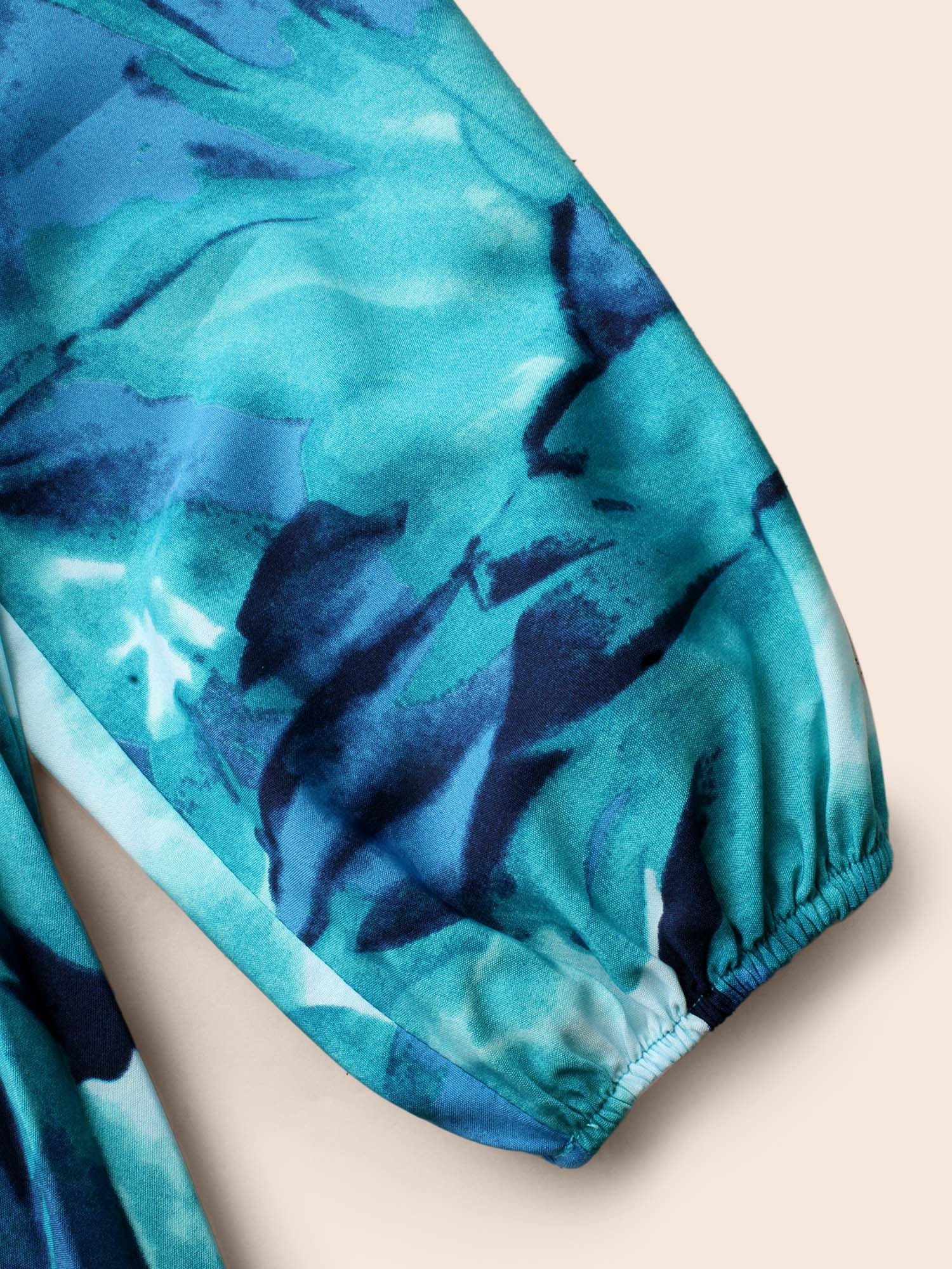 Watercolor Floral Pleated Belted Dress