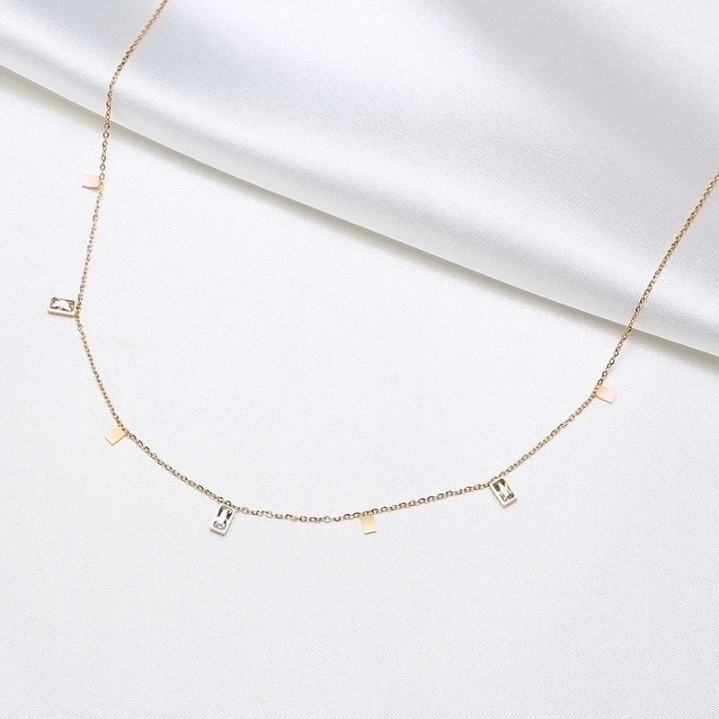 201 Stainless Steel Fairy Style Minimalist Plating Inlay Triangle Square Water Droplets Zircon Necklace