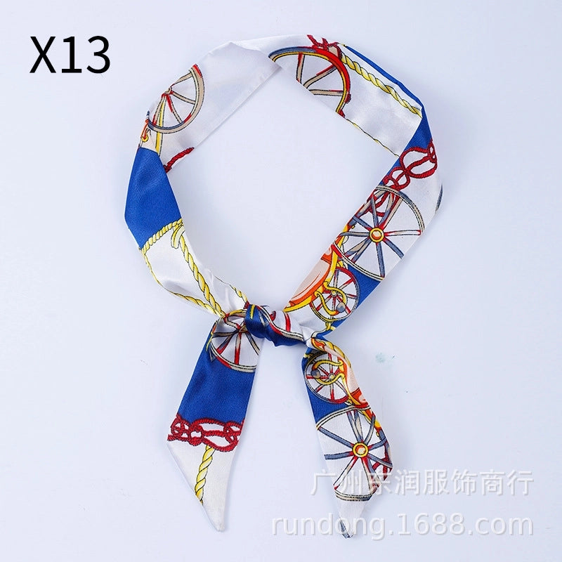 Silk Scarf Long Beveled Small Silk Scarf Double-layer Hair Belt Ribbon Decoration Tie Bag Hand Gift Box Silk Scarf