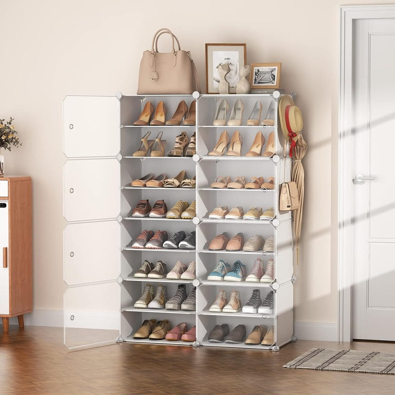 2 Column 8 Layer 8 Door Shoe Rack. Portable Shoe Rack with Door