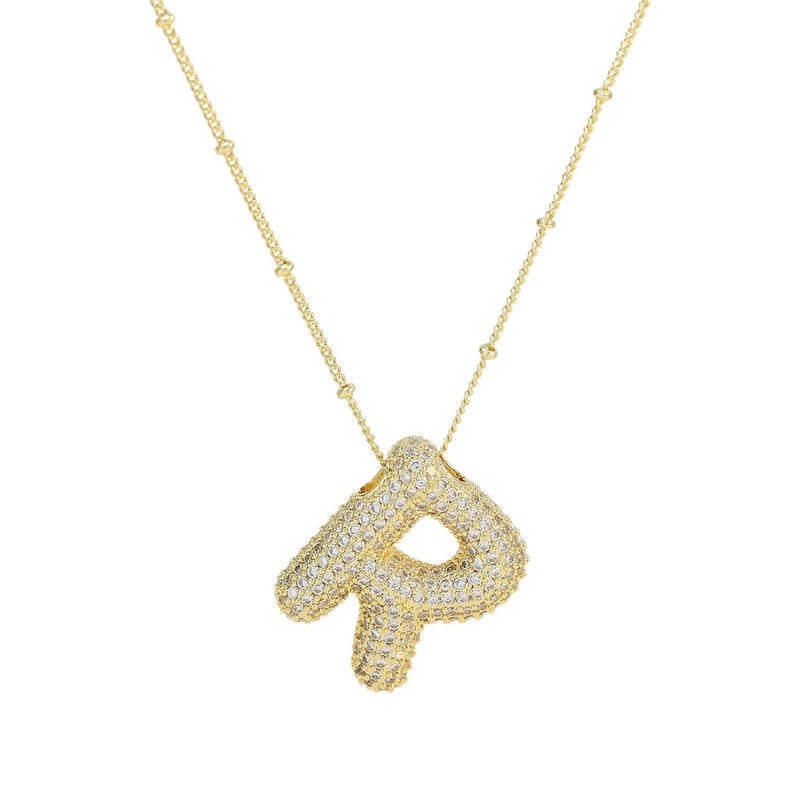 Europe And America  Hot Sale Fashion 26 English Letters Pendant Necklace Copper Micro Inlaid Zircon Balloon Letter Collarbone Necklace Choker Pendant