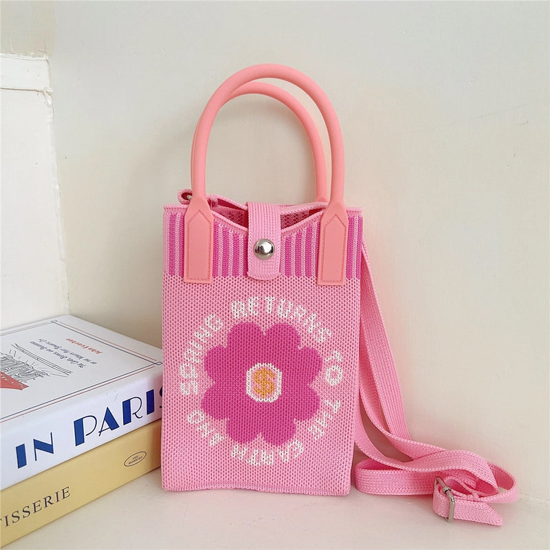 Women's Small Knit Cat Vintage Style Classic Style Bucket Buckle Handbag