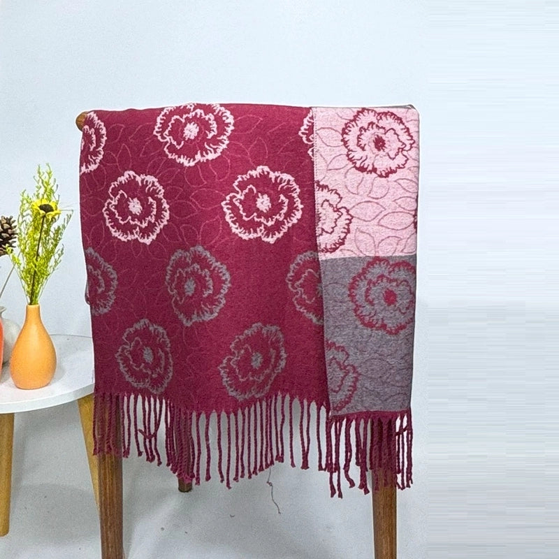 New Fashion Camellia Plaid Tassel Warm Cashmere Scarf Outdoor Riding Thickened Neck Scarf Women's Shawl